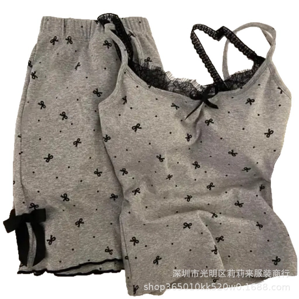 New Style Sling Girl Cartoon Style with Breast Pads, Sweet Women's Summer Suit, Women's Pajamas, Shorts, Hot Girl Home Clothes