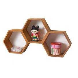 实木六边形墙上置物架蜂窝床头三格背景墙装饰柜书本玩具收纳架