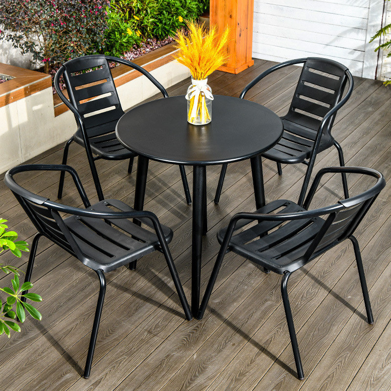 Outdoor Balcony Table and Chair Three-Piece Set, Leisure Small Coffee Table, Plastic Chair, Terrace, One Table and Two Chairs, Afternoon Tea Table and Chair Combination