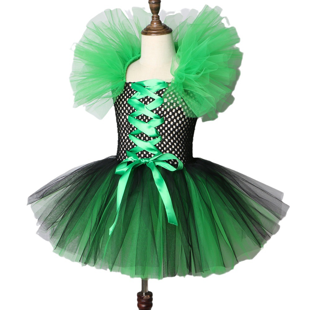 Ropa para niños, vestido de Halloween, disfraz de bruja para niños, festival, actuación, falda de tul de malla para niña_voghion.com
