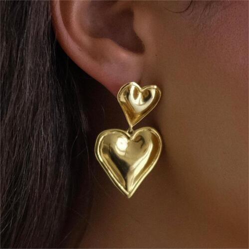 European and American ins celebrity earrings 18k gold love pendant earrings double peach heart earrings stainless steel earrings