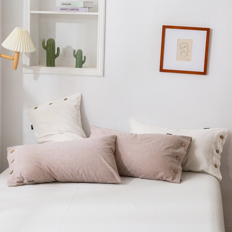 亚马逊夏季高端纯色亚麻四件套欧美床品棉麻混纺纽扣被套床单外贸