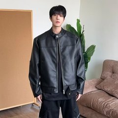 美式复古宽松立领机车皮衣外套男秋季新款设计感帅气休闲pu皮夹克