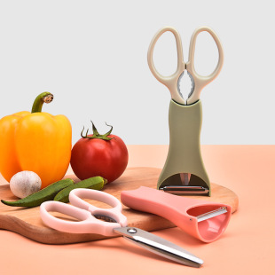 Factory kitchen scissors melon Planer two-in-one kitchen scissors stainless steel household scissors peeler food scissors wholesale