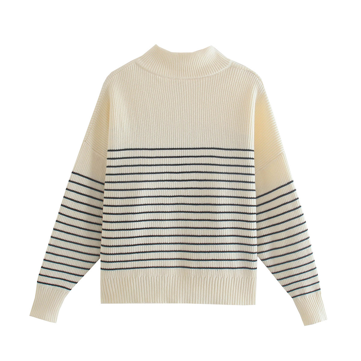 Turtleneck Striped Zipper Sweater NSLQS101819