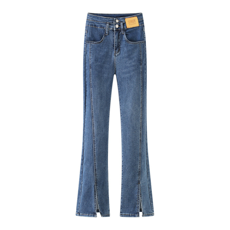 Skinny jeans for women spring/autumn summer new retro slim fit stretch high waist slimming straight split mop flared pants Skinny jeans for women spring/autumn summer new retro slim fit stretch high waist slimming straight split mop flared pants