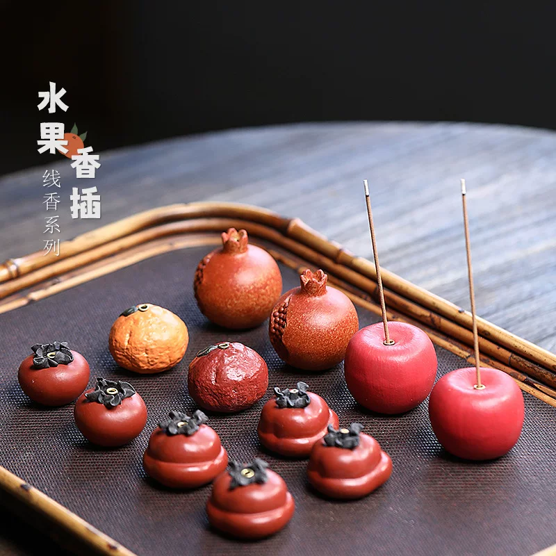 Китайский фиолетовый глиняный чайный питомец persimmon аромат, украшения, ручная работа, линейная благовония, гранат, апельсин, яблоко, скульптура чайного набора аксессуар к чайному столу