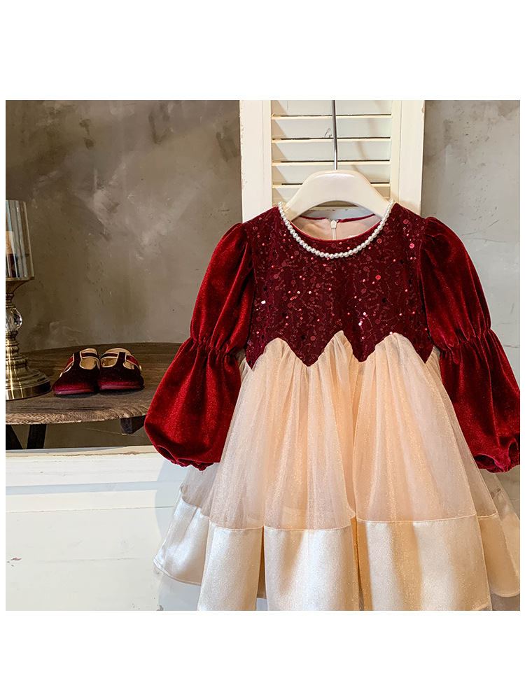 Flickor prinsessklänning vinter sammet fluffig tyllkjol barn_voghion.com