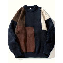F 76348 Color Block Ribbed Mens Sweater ɫ��ƴ�ӿ�����ʿë��