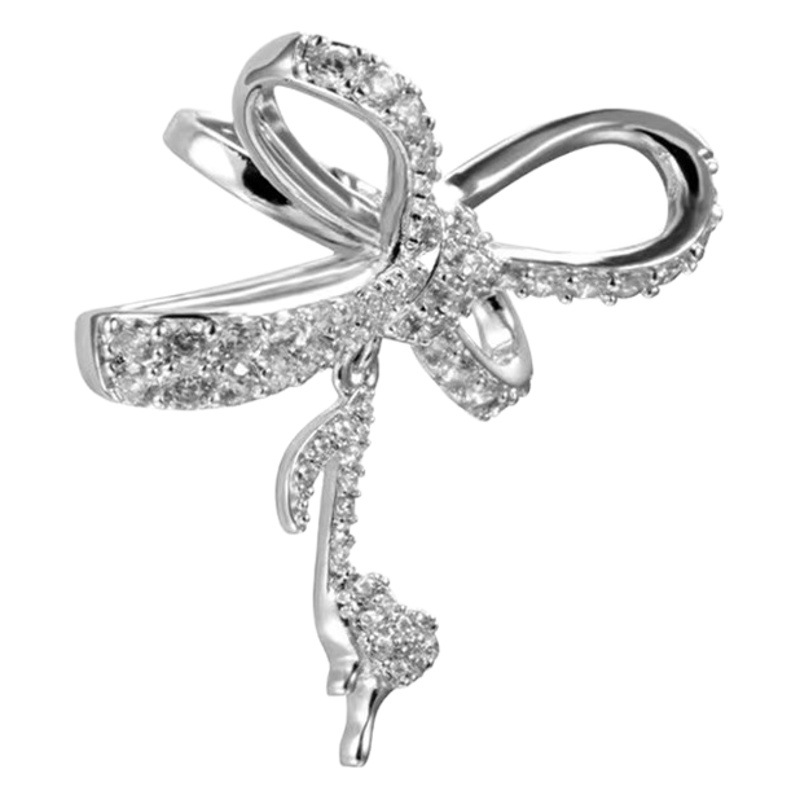 S925 Corea del Sur Luz de lujo completo diamante bowknot nota nicho diseño sentido earless oreja pendientes clip [un paquete]