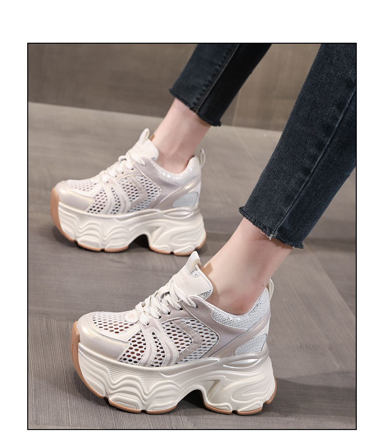 Giày sneaker chunky nữ đế dày tăng chiều cao lưới thoáng khí — Màu mơ chi tiết 15