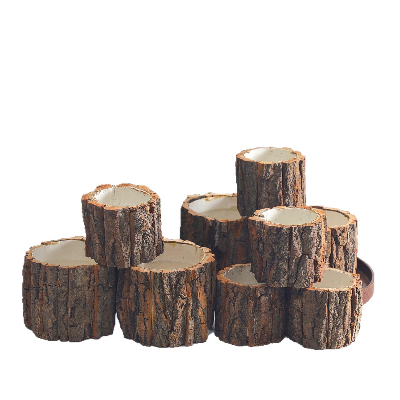 Decoración de Navidad corteza de madera barril de regalo embalaje de madera barril de regalo embalaje de decoración barril de flores