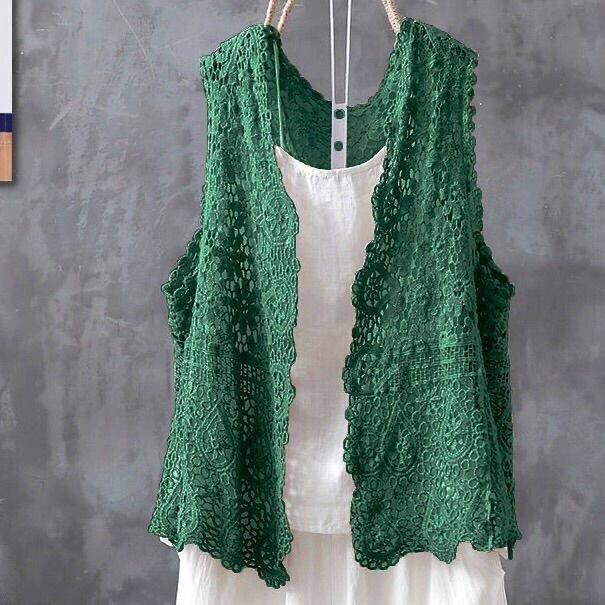 Hollow vest cardigan new women's top sleeveless loose one-piece outer vest solid color V-neck vest coat Hollow vest cardigan new women's top sleeveless loose one-piece outer vest solid color V-neck vest coat