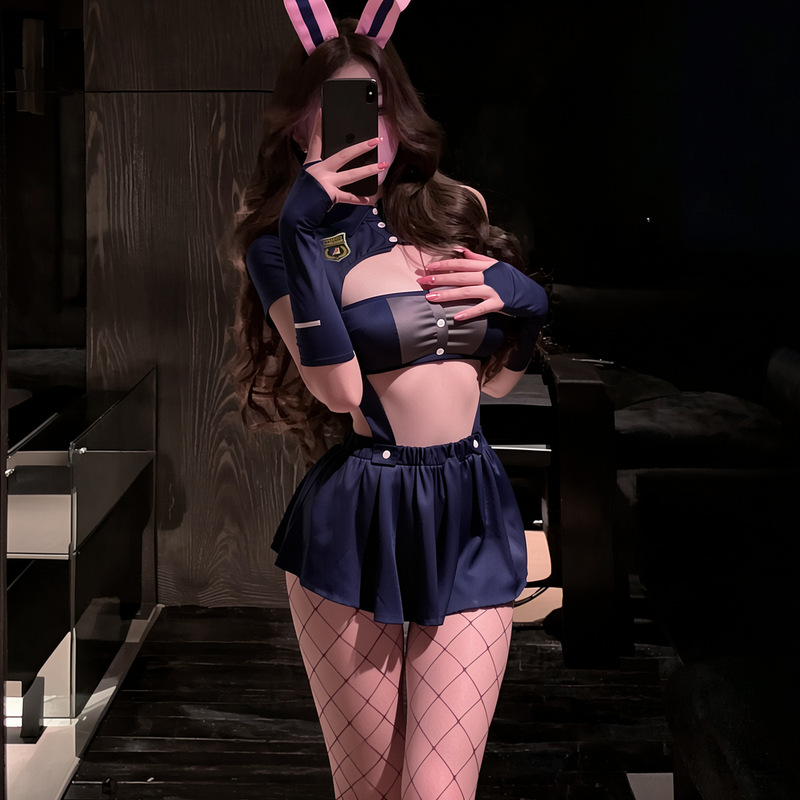 Sweet and Spicy Bunny Girl Police Uniform Sexy Jk Pleated Suspender Skirt Cos Judy Bunny Police Officer Sexy Lingerie for Women