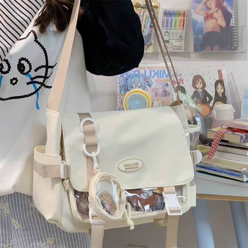 White patchwork khaki single bag [free small round bag]