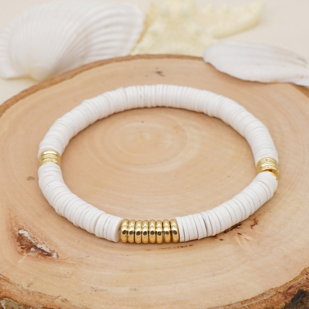 Ethnic Style Stainless Steel Gold-plated Geometric White Soft Ceramic Bracelet Jewelry display picture 5