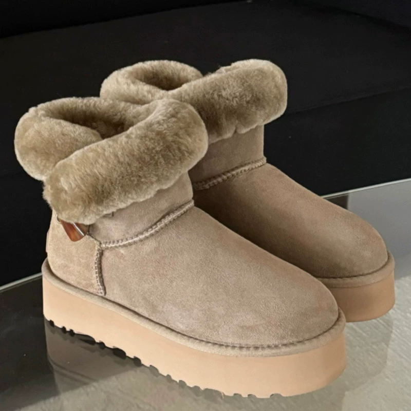 GBАUGG Хэнань Сангпо роговая пряжка мех единое снег сапоги для женщин короткая труба новая средняя труба мех GBAUGG