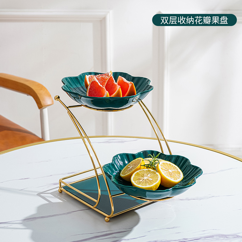 Luz de lujo estilo cerámica multi-capa plato de fruta sala de estar mesa de café snack placa hogar Internet celebridad dulces Placa de almacenamiento adornos de frutas secas