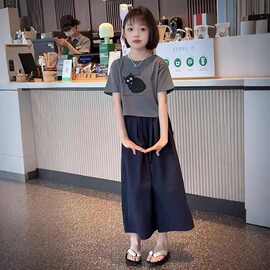 女童夏季短袖套装2026新款夏装女孩酷飒炸街Tt恤阔腿裤儿童两件套