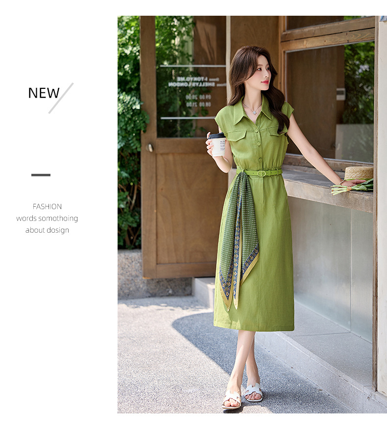 Đầm maxi nữ cổ bẻ tay ngắn dáng suông kèm khăn lụa AH8635 — Màu ảnh chi tiết 10