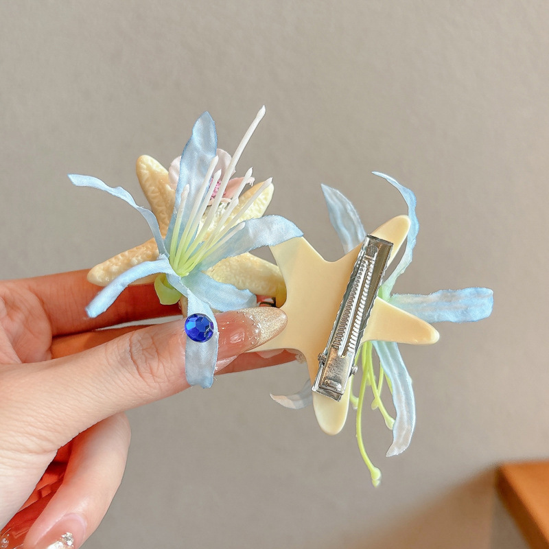 Ocean Series Sea Star Flower Horquilla Sweet Girl Hot Girl Super Fairy Clip lateral Tour de playa Ambiente de vacaciones Tocar tarjeta de fotos