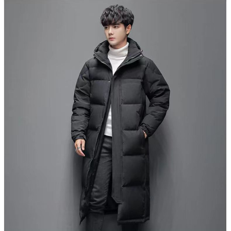 Cross-Border 2025 Winter Men's Cotton Jacket Couple Long Thick Warm Hooded Simple Fashion Youth Trendy Coat