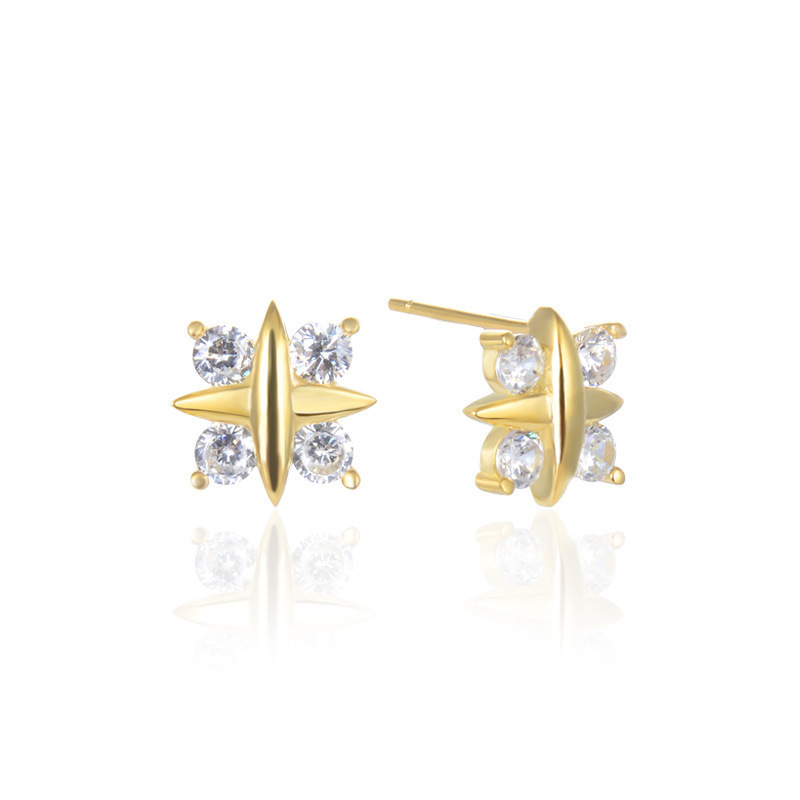 S925 plata esterlina estrella pendientes de diamantes femeninos coreanos temperamento de moda simple inswind suministro transfronterizo una venta al porcelana