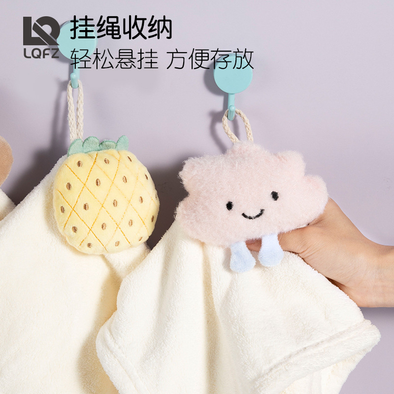 Toalla de mano de lana de coral colgando toalla de mano animal de dibujos animados cocina baño toalla absorbente toalla de mano