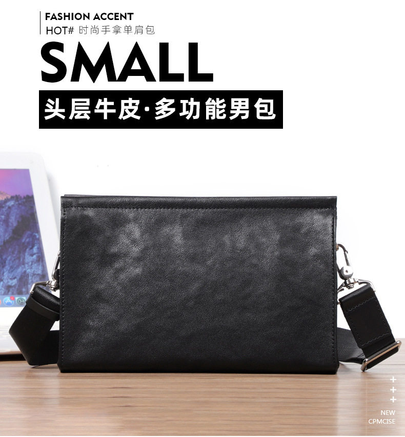 Túi đeo chéo nam đa năng da bò thật 29×11×17 cm, túi đeo vai kiêm túi cầm tay phong bì — Màu đen chi tiết 1