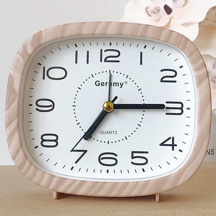 Minimalist Retro Wood Grain Alarm For Elderly Home Desktop Square Pendulum Student Modern Large Character Bedside Clock_voghion.com