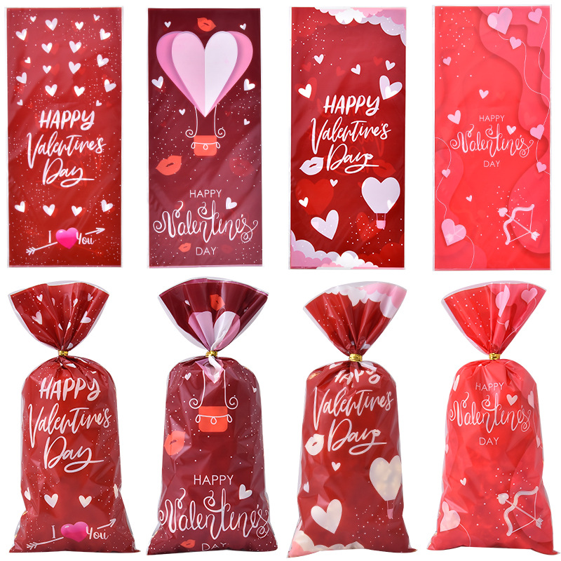 Customized Valentine's Day Candy Packaging Bag Red Heart Opp Flat Flap Pocket Pants Gift Packaging Bag Repackaged Wedding Candy Bag