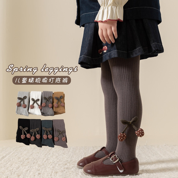 Children's knitted thin tights with bow