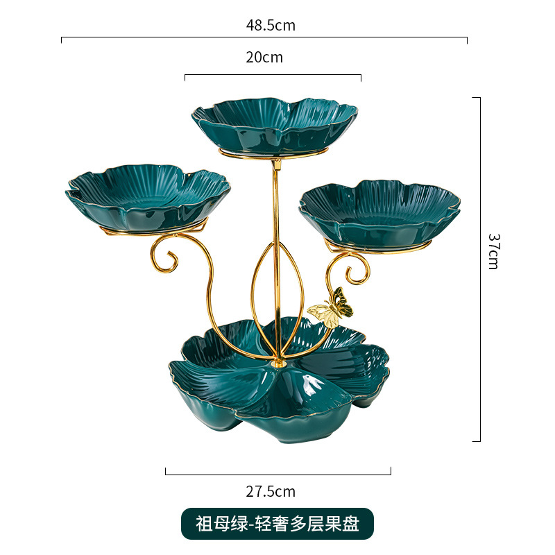 Luz de lujo cerámica multicapa Internet celebridad plato de fruta sala de estar tarde té merienda plato de fruta seca almacenamiento creativo postre soporte de exhibición