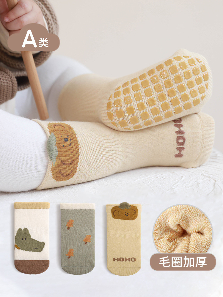Bebé niño calcetines Otoño e Invierno deshuesado boca gruesa caliente bebé niños y niñas interior antideslizante calcetines de piso de dispensación