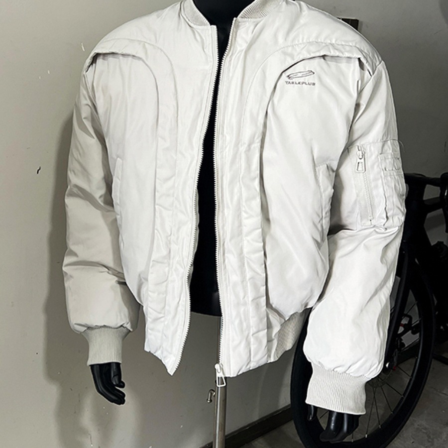 跨境冬季解构弧形设计感小众飞行员棉服机车夹克男加厚保暖棒球服