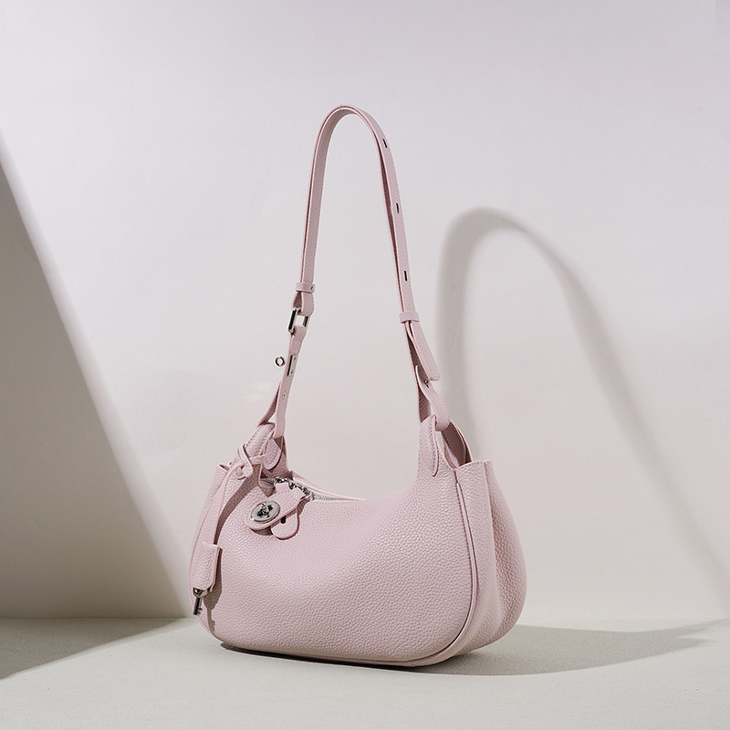 Luxury Crescent Moon Shoulder Bag For Women - Candy Color Korean Style Versatile Genuine Leather Handbag For Work And Commuting
