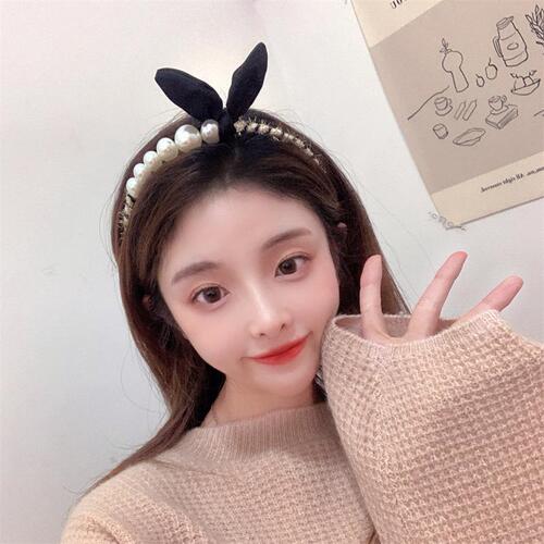 Pearl headband female small fragrant bunny ears short hair headband French Korean simple face wash hair pressure non-slip headwear