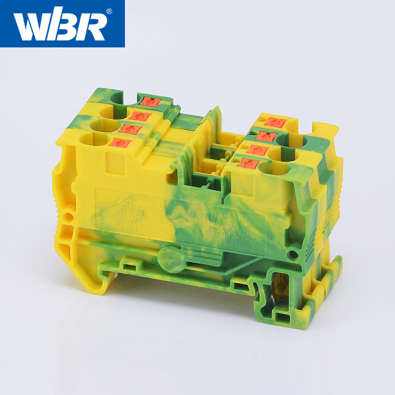 PT4-PE直插彈簧接地線端子 4MM插拔式免工具快插快速接地線端子排