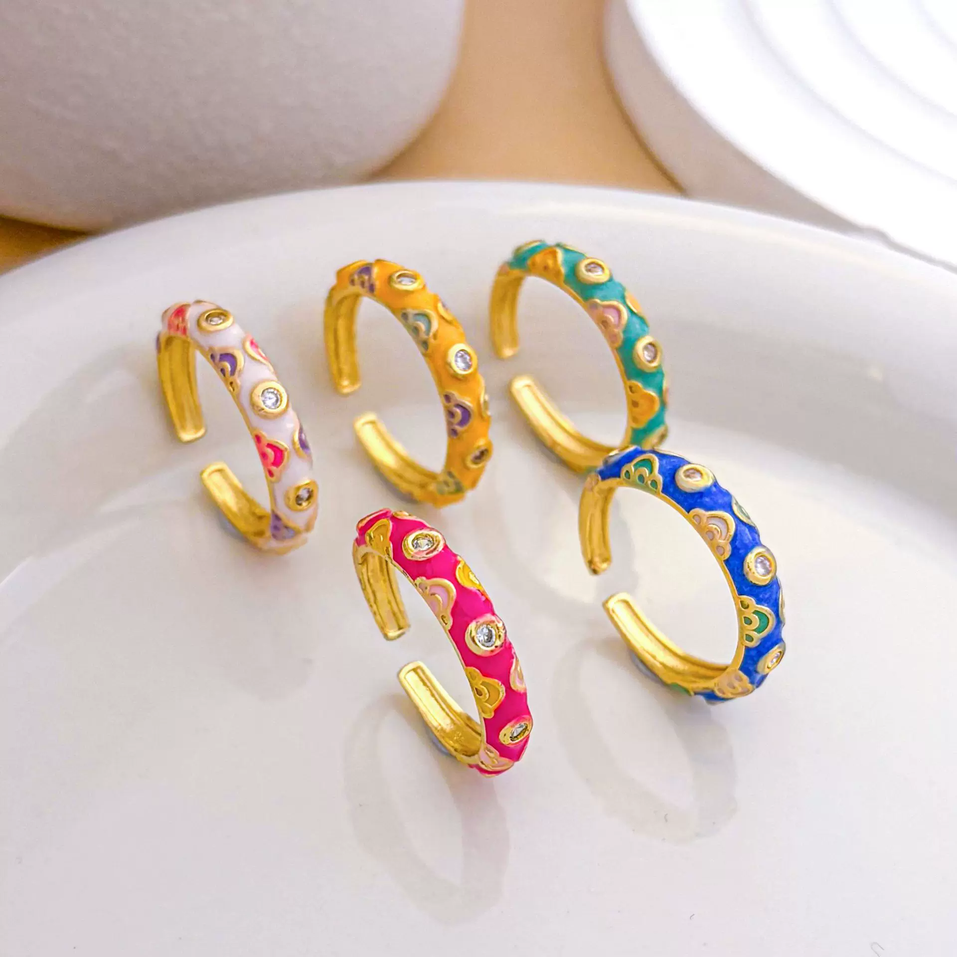 戒指新中式祥云珐琅彩开口戒小众设计感复古个性百搭可调节指环女