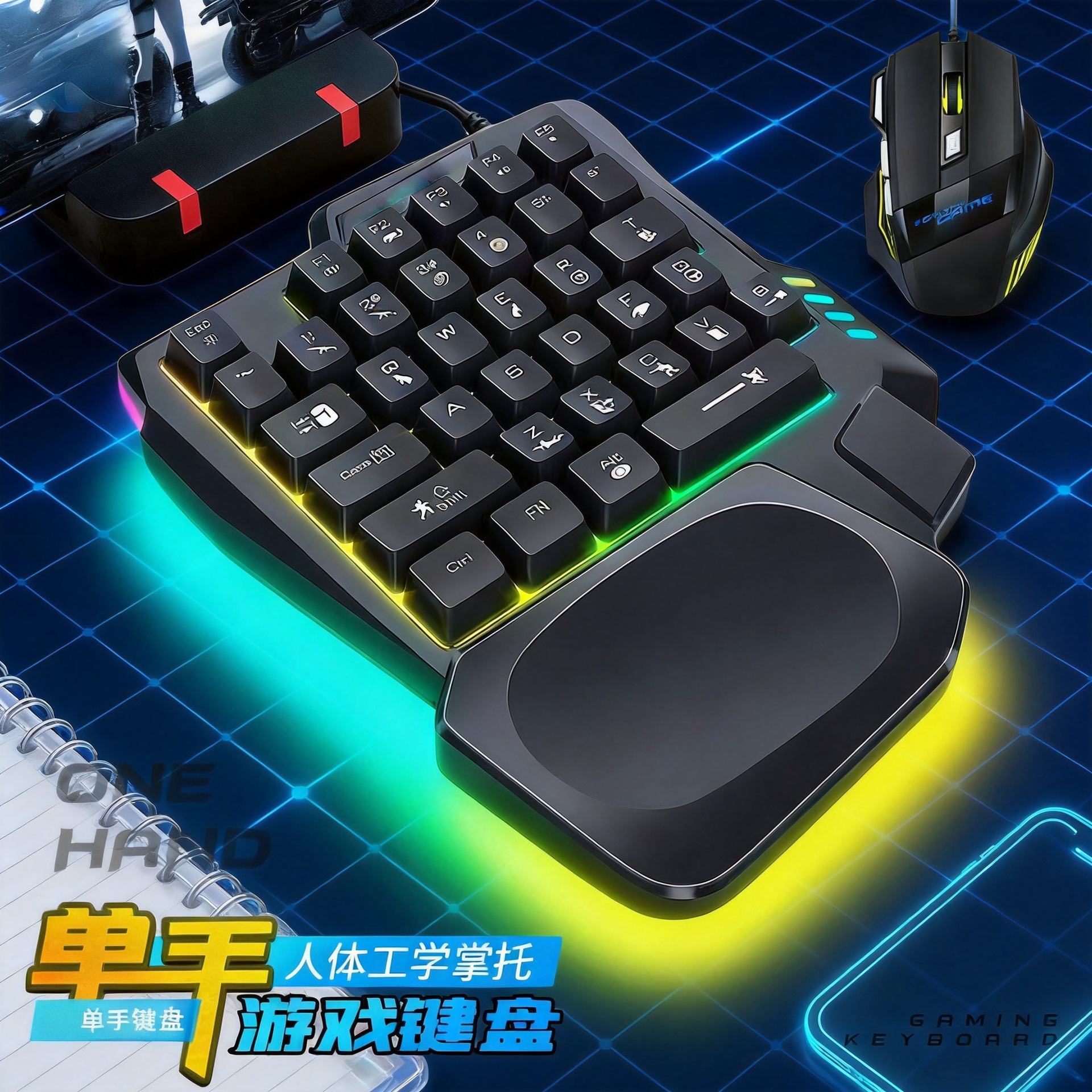 定制热销单手键盘机械手感吃鸡王座键鼠套装手游和平精英外设批发 数码、电脑厂家批发实拍图
