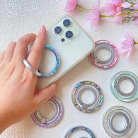 新款手机指环支架磁吸扇贝金属桌面指环扣磁吸滴胶炫彩贝壳支架