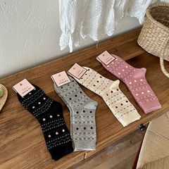 Fair Isle Heart Stacked Socks~ Autumn/Winter Socks for Girls, Retro INS Medium Calf Socks, Unique Japanese Design Socks