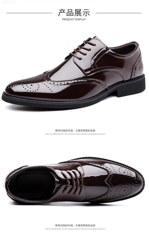 Giày tây nam da bóng kiểu Brogue khắc họa tiết mũi nhọn buộc dây — giày màu nâu, giày đen chi tiết 22