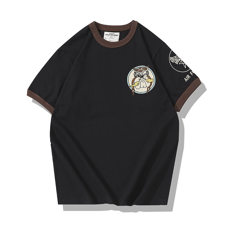 OKONKWO 230G 2021 militar Amica Air Force color a juego de hilo manga corta Camiseta retro sin cuello TEE