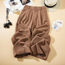 绵羊毛弯刀裤女冬季2025新款高腰宽松小个子休闲九分羊绒哈伦裤子