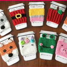 亚马逊跨境新款卡通小动物针织杯套热水杯隔热防烫毛线杯套成品