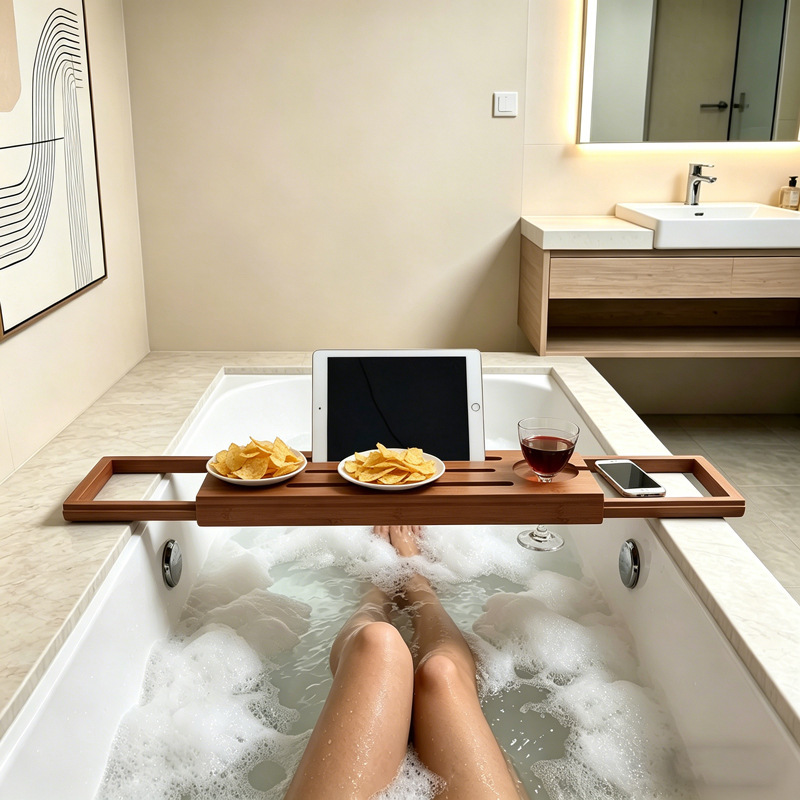 Bamboo Multifunctional Extendable Bathtub Tray, Bathtub Spa Book, Alcohol, Tablet Holder, Bathroom Accessory Bamboo Multifunctional Extendable Bathtub Tray, Bathtub Spa Book, Alcohol, Tablet Holder, Bathroom Accessory