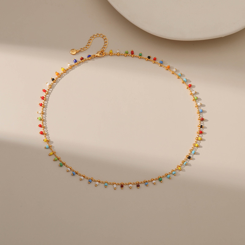 Retro Geometric Copper Inlay Seed Bead Necklace