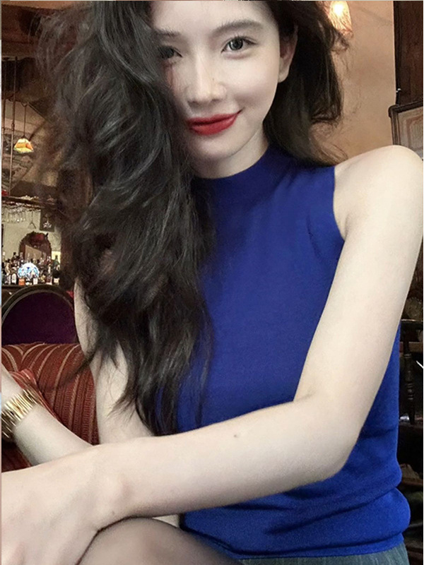 冰丝辣妹纯欲修身针织半高领背心女2025夏季新款圆领名媛气质上衣|undefined