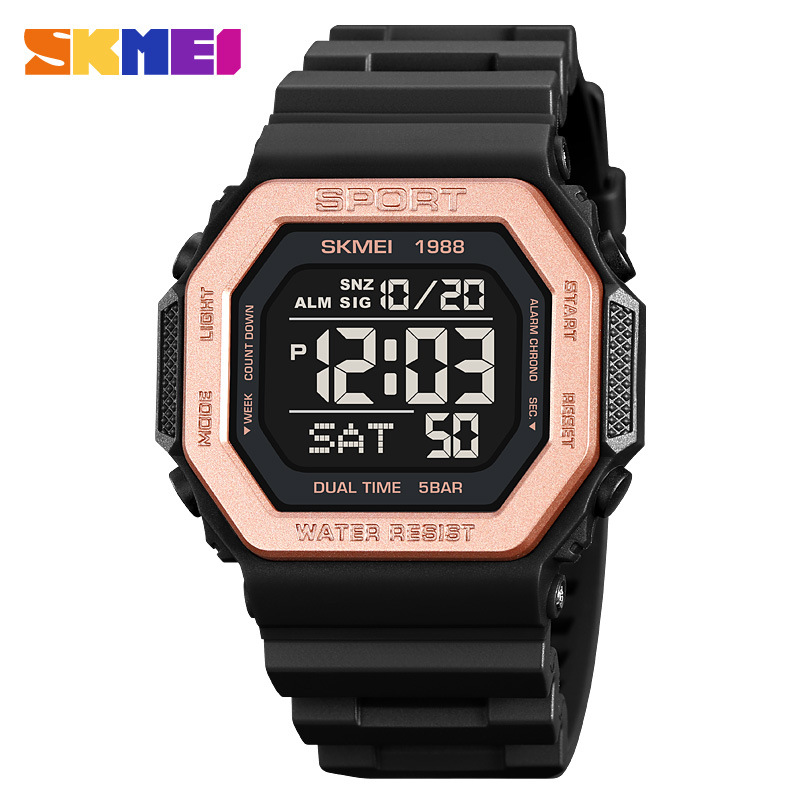 Reloj deportivo Skmei para hombre Reloj electrónico impermeable multifuncional de personalidad cuadrada Reloj electrónico de estudiante para hombre